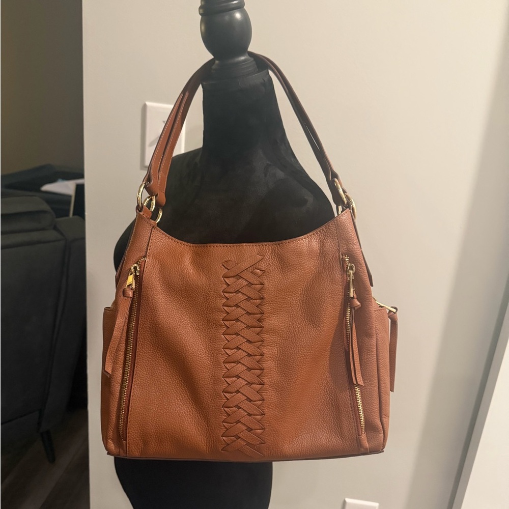 NEW Lodis Cognac Woven-Front Leather Shoulder Bag - Picture 2 of 9